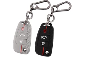 ERMWALR Car Key Full Cover for Audi with Keychain, 3 Buttons Silicone Key Protection Case Fit for Audi A1 A3 A4 A6 A8 Quattro Q2 Q3 Q7 S3 S6 RS3 RS6 R8 TT TTS Car Key Shell Cover 2 Pack (Ad-3-BG)