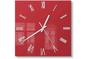 DEQORI Szklany zegar | 30 x 30 cm | jednokolorowy – czerwony | niezwykły cichy zegar ze szkła | zegar ścienny do salonu i kuchni | nowoczesny zegar na ścianę