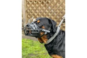 L&J PETS UK Bozal de metal de alambre fuerte para perro, rottweiler, mastín, golden retriever y otros (TR, cuero negro/negro)