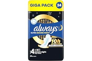 Always Ultra Binden damskie rozm. 4, Secure Night (24 podpaski higieniczne ze skrzydełkami) Giga Pack, cienkie i super chłonne, neutralizujące zapachy i ochrona przed wyciekiem