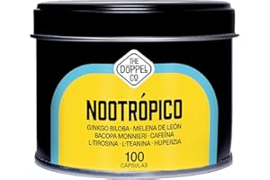THE DOPPEL CO 100 Cápsulas de Nootrópico Natural - 800 mg - Memoria, Concentración, Energía - Ginkgo Biloba, Melena de Leon, Cafeina, Bacopa Monnieri, Tirosina, Teanina, Huperzia - Fabricado en España