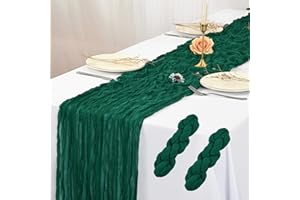 LYAFS 2 Pcs Dark Green Cheesecloth Table Runner 10FT, Gauze Table Runner for Wedding Reception Sheer Bridal Shower Birthday Party Boho Table Decoration, Rustic Romantic Wedding Runner