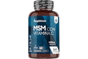 WEIGHTWORLD MSM con Vitamina C 2400mg, 360 Comprimidos, 6 Meses de Suministro - Suplemento de Metilsulfonilmetano y Ácido Ascórbico, Apto para Veganos, Sin Estearato de Magnesio ni OGM