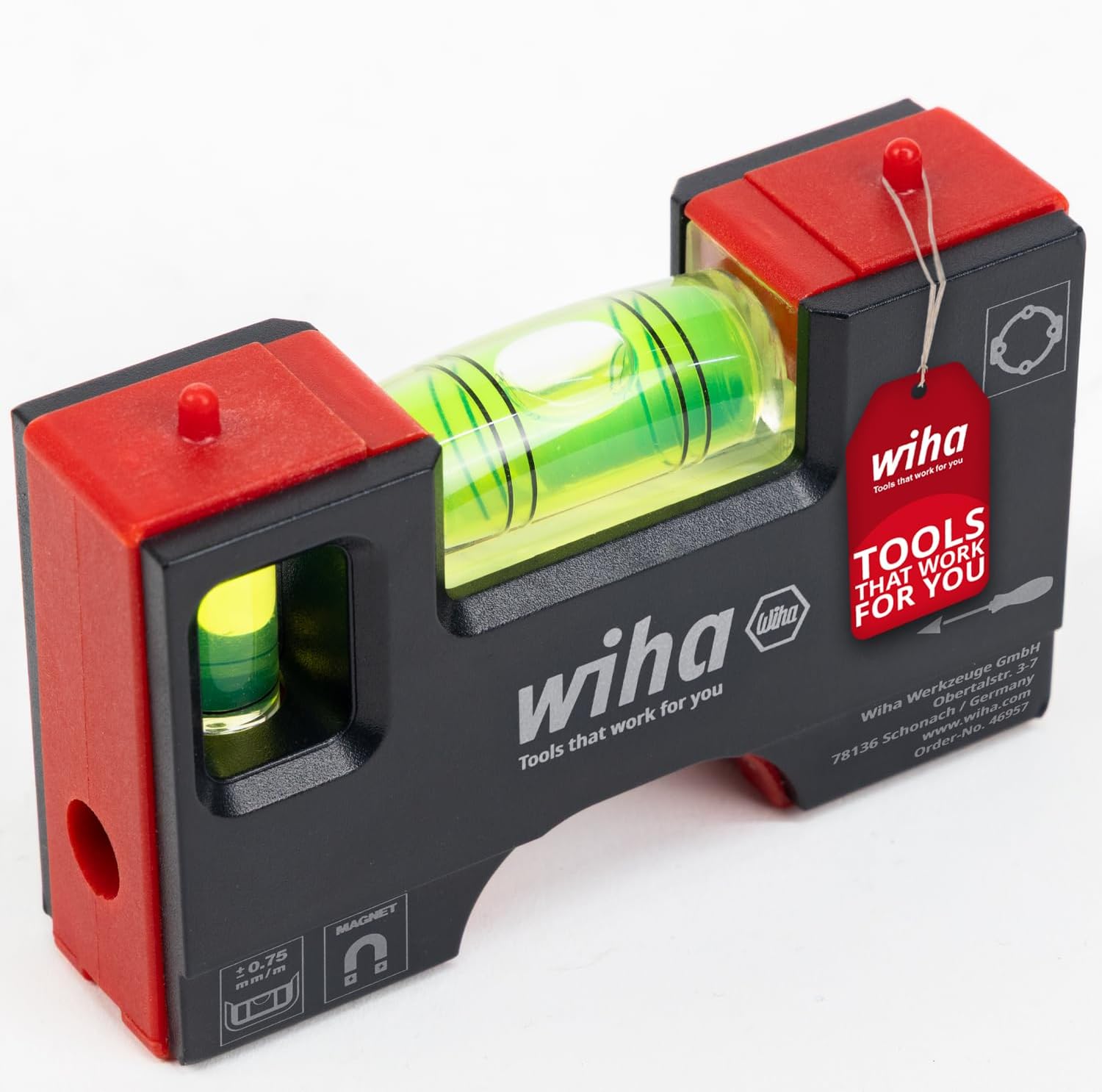 Wiha Mini nivel de burbuja Pocket I 10 cm con imán I Herramienta electricista para enchufe I Nivel horizontal de 4 anillas + nivel vertical para una alineación precisa I Nivel magnético (46957)