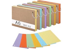 THBOXES 360 Stücke Karteikarten, A6 150g/m²Linierte Lernkarten mit Krafteinband und Loseblattring, Lernkarten in 6 Farben für Vokabel Lernen, Schule, Büro, Zuhause(14,8 x 10,5 cm)