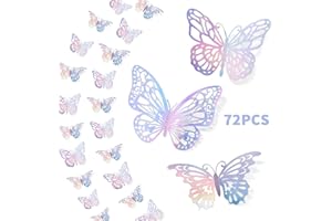IMEEPA 72PCS Laser Silver 3D Butterfly Wall Decor, 3 Styles 3 Sizes, Removable Butterfly Wall Stickers Decorations for Room, Party, Birthday, Wedding, Cakes, DIY Gift