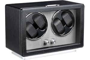 Mcbazel Remontoir Automatique Rectangulaire en Cuir PU pour 4 Montres, Double Cadran, Moteur Ultra-Silencieux, 4 Modes de Réglage et Lumière LED, Alimentation USB/Pile – Noir