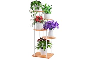 ALTORICO 5 Niveaux Support pour Plantes, 95 cm, Étagère pour Plantes en Métal Bois, Porte Plantes D'intérieur pour Plusieurs Plantes, Support Pot de Fleur le Balcon du Jardin, Salon, Bureau, Blanc