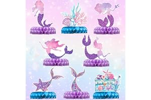 QIFU 8Pcs Mermaid Party Decorations Supplies, Mermaid Centerpieces Tables, Mermaid Honeycomb Table Decorations Centrepiece Butterfly Theme Party Supplies For Girls Birthday Baby Shower Party Decor