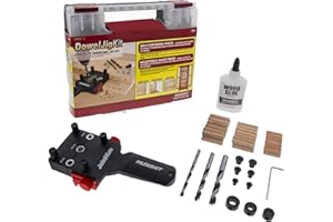 Milescraft 1383 Dowel Jig Kit - New, Improved, Self-Centering Handheld Dowel Jig with 3 Metal Bushing Sizes (6mm, 8mm, 10mm) - Complete Doweling Jig Kit with all Accessories