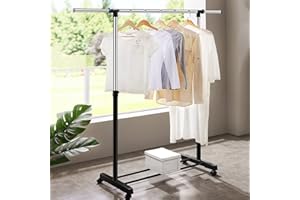 Vivo Technologies Adjustable Mobile Tidy Clothes Coat Garment Clothing Hanging Rail Rack Clothes Rail Storage Stand Castors on Wheels