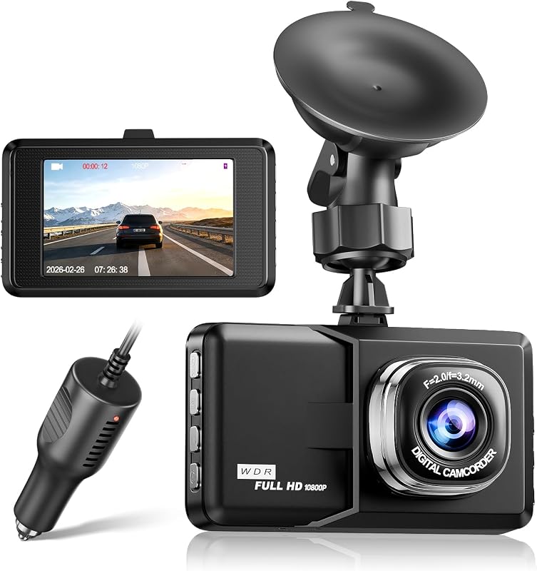 Dash Cam 1080P FHD Front Dashcam 3 Inch Screen Car Camera,120° Wide Angle, 24H Parking Mode,Loop Recording,Motion Detection