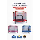 Leyaton G&uuml;venlik Korumalı Fileli 140 Cm &Ouml;zel Fermuar G&uuml;ven Konforlu &Ccedil;ocuk Trampolini 55 İn&ccedil; Trambolin Kırmızı Tek Ebat