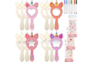 DIY Einhorn Spiegel Bastelset Für Kinder: 10 Holzscheiben Zum Bemalen, Inkl. Pinsel, Stifte & Glitzersticker – Perfekt Für Geburtstage & Kreativnachmittage