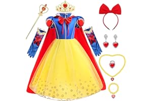 Amtum Princess Dress Up for Girls Kids Princess Costumes Baby Fairy Tale Dress Up With Red Cape Accessory Birthday Christmas Carnival Halloween Cosplay Fairytale Outfit, 2-11 Years