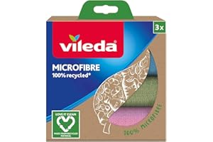 Vileda Microfibres recyclées 100% microfibre, 3 lavettes fabriquées à partir de bouteilles en PET recyclées, Multicolore