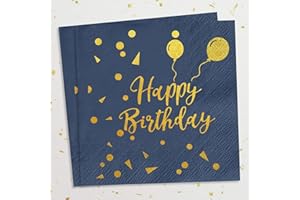 40Stück Servietten Geburtstag, Hakiwina Happy Birthday Servietten Blau Gold Einweg Papierserviette für Tischdeko Männer Frau Junge Kinder Geburtstagsservietten 33 x 33cm Napkins Party Deko