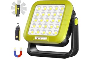 MASMEJOR Faro LED Ricaricabile 30W, Lampada da Lavoro Ricaricabile con 7 Modalità di Luce & Rotazione di 360°, 1500LM Faro a Batteria 5400mAh & 2 Magneti Potenti, Ideale per Campeggio, Lavoro, Pesca