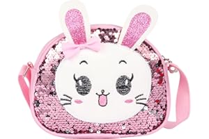 MOORLE Mädchen Umhängetasche Handtaschen, Niedlicher Hase CrossBody Bag Glitzer Pailletten Mini Prinzessin Taschen für Geschenk 2-10 Jahre Mädchen
