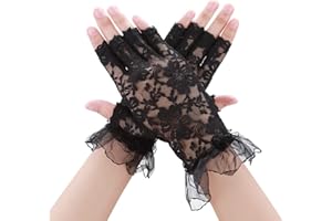 Yolev Fingerlose Spitzen-Handschuhe, kurz, Braut-Spitzenhandschuhe, Blumenhandschuhe, Sommerhandschuhe für Hochzeiten, Dinnerpartys