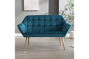 chairus 2 Seater Sofa Velvet Tub Chairs Upholstered Cocktail Loveseat with Metal Legs Modern Living Room Armchair (Blue)