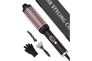 ‎UKLISS Thermal Brush 38mm, Thermobürste 3 in 1 - Pro Ionische Thermo Rundbürste Lockenbürste 120-210℃, Double Spannung für Reise, Erhöhen Sie das Haarvolumen, Glättbürste, Lockenstab (Schwarz)