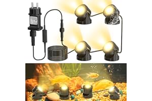 SoulBay Luce Acquario LED, Illuminazione per Laghetto Acquario a LED Subacqueo, Faretto per Piscina, Illuminazione Subacquea IP68 Impermeabile per Albero Giardino Interni Esterni, Bianco Caldo