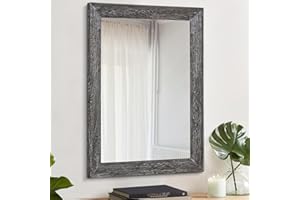 AAZZKANG Wandspiegel mit Holzrahmen, rechteckig, rustikaler Spiegel, dekorativ, Bauernhaus, Schlafzimmer, Badezimmer, hängende Spiegel, Wanddekoration