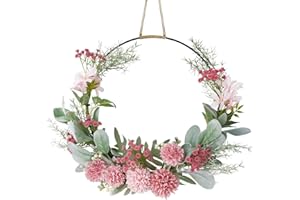 NZZVNZ Künstliche Türkranz Deko, Haustür Deko Kranz, Fensterdeko Hängend, Dekokranz, Türkranz Ganzjährig, Türschmuck, Türkranz Personalisiert, Bunt Blumenkranz Metallring