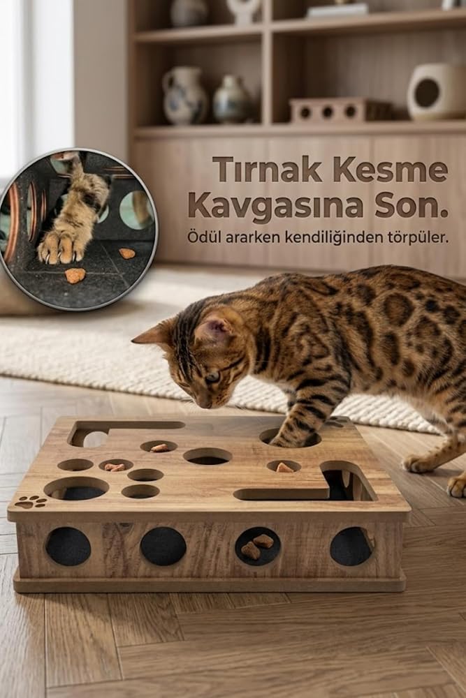 Reyo Pet KediKür Kedi Tırmalama ve Oyun Kutusu – Tırnak Törpüleyici İnteraktif Kedi Oyuncağı