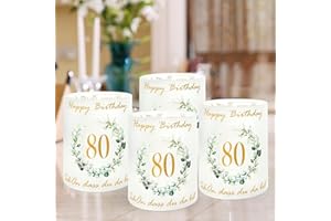 AOIUENOK 12 Windlicht Tischdeko 80 Geburtstag,80 Jahre Happy Birthday Tischdeko,Windlicht Tischdeko mit Schön DASS Du Da Bist und Eukalyptus,Deko 80 Geburtstag Mann Frau,Geeignet für Teelichter oder Kerzen