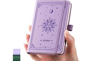EMSHOI A6 Notebook for Women & Men – Portable Mini Cute Pocket Notepad, 160 Numbered 100gsm Pages, PU Leather Hardback Lined Journal for Work Writing, Travel & Notes, 9.5x14.5 cm, Light Purple