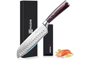 PAUDIN Coltello Santoku da 17cm, Coltelli da Cuoco in Acciaio di Fabbricazione Tedesca, Perfetto per Preparare sushi con Manico Ergonomico, Ottimo per la Casa e Ristorante