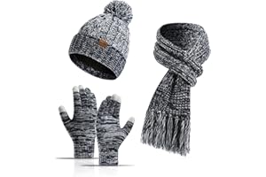 JOMA-E Shop Winter Warm Knitted Scarf Beanie Hat and Gloves Women's Cold Weather Sets Soft Stretch Hat Scarf and Mitten Set Girls