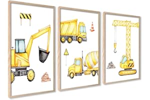 ag.art deco Quadri Cameretta Bambino con Cornice in Legno A3 30x40 cm | Accessori Cameretta Bambina o Cameretta Neonato | Set di 3 Poster Bambini (Giallo)