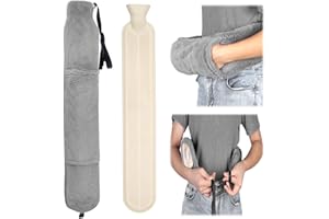 RHITCHY Borsa Acqua Calda Lunga, 2L Borsa Acqua Calda con Copri Borsa Dell'acqua Calda per Alleviare Dolore Addominale Schiena Collo Spalle Gambe Regalo Invernale per Donne Bambini - 73 x 12 cm