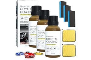 Nadiaen Crystal Coating Plastic Restoration 3Pcs Crystal Coating, Car Plastic Parts Crystal Coating, Car Plastic Restorer, Plastic Restorer Black with Sponge Wipe for Cars And Motorbikes