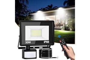 ‎VIGHEP vighep Led Strahler mit Bewegungsmelder Außen, 30W Superhell LED Fluter mit Fernbedienung, IP66 Wasserdicht Scheinwerfer, 6500K Kaltweiß Aussenlampe für Garten Garage Hof Wand