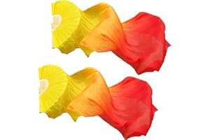 Hayaww 1 Paar FäCherschleier Bauchtanz, Bauchtanz Schleier Fans SchleierfäCher Schleier Lange FäCher Bauchtanz Bambus-FäCherschleier Dance Schleier, 1.8m, FüR GroßE Auftritte, Proben