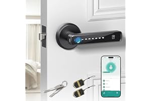 Amerdeco Smart Fingerprint Door Lock, Biometric Keyless Entry Door Lock with APP - Cards - Backup Key - Fingerprints - Codes for Bedroom Hotel Office Apartment and More(Black)