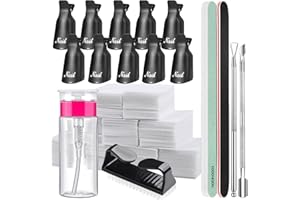 FANDAMEI Gel Polish Remover Kit with 500pcs Lint Free Wipes, Soak Off Nail Clips for Nail Gel Remover, Acrylic Nail Remover Kit with Nail Files Buffer Cuticle Pusher Pump Bottle Dispenser, Black