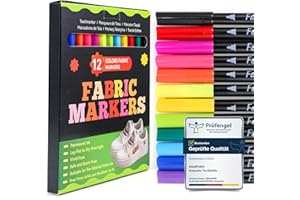 ihaspoko Marqueurs Textile et Tissu, 12 Couleurs Marqueur Textile Permanent pour T-shirts Jeans Chapeaux Sacs en Toile Chaussures