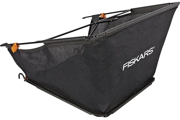 Fiskars Bac de ramassage pour tondeuse Fiskars StaySharp Max, Capacité: 18 litres, StaySharp, Noir/Orange, 1000592