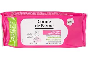 Corine de Farme - Mjuka intima våtservetter för kvinnor - 98% naturligt ursprung, med mandelblommor - rengöring, hygien och fräschör - daglig användning - 20 st