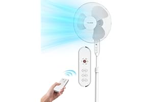 Pelonis Ventilador de Pie silencioso con Mando a Distancia, 3 aspas de 40 cm de diámetro, 3 velocidades, Temporizador de 7 Horas, oscilación de 90°, función de Memoria de Apagado, Altura Ajustable de