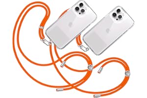 TBOC 2X Cordón Correa Cuerda Universal [Naranja] Colgar Funda Teléfono Móvil Cuello - Cinta Cadena Colgante con Parche de Plástico - Colgador Lanyard con Enganche Llavero Móviles Llaves Accesorios