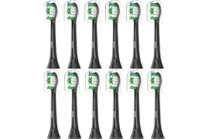 Qitizu Têtes de Brosse à Dents de Rechange Compatible avec Philips Sonicare, Brossettes Electriques pour Diamond Protective Expert DailyClean, 12 Noir