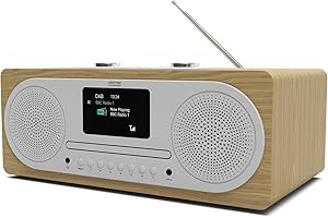 DAB/DAB+ & FM Digital Radio with CD Player | Bluetooth & USB MP3 Player | Premium Sound | Remote Control | Mains Powered | Perfect for the Home or Office | AZATOM Clockwood (Light Oak)