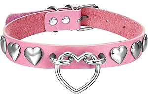 Aroncent Collier Ras du Cou Cuir PU pour Femme Rivets à Ongles en Forme de Cœur Style Gothique Punk Réglable Cadeaux Anniversaire Halloween