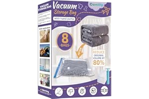 Conilly Vacuum Storage Bags,8 Pack (Small 60x40cm),Save 80% Space,Travel Clothes Storage Bags,Storage Bags Vacuum Sealed of Clothes, Pillows,Comforters,Blankets Storage whit Hand Pump